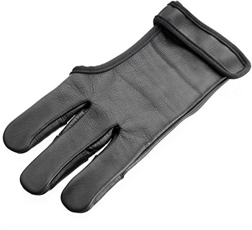 elToro Archery Schießhandschuh Panther M für Rechtshand aus weichem Leder | doppelt verstärkte Fingerkuppen, Klettverschluss am Handgelenk, schwarz, Bogensport Zubehör
