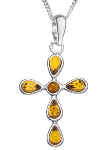 InCollections Damen-Anhänger 925/000 Sterlingsilber mit Bernstein inklusive Panzerkette Kreuz, 42 cm 241A200430890