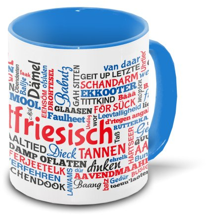 Ostfriesen-Tasse Tagcloud - weiß/blau - Tasse mit typischen Wörtern im ostfriesischen Dialekt | Keramik-Tasse mit 330 ml Inhalt