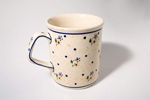 Bunzlauer keramik Becher 250ml – Kaffeebecher/Teetasse mit eckigem Henkel, Ø 8 cm, H 9,2 cm, klassische traditionelle Form (Dekor 111)