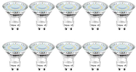 Lepro GU10 LED Bulbs, Cool White 5000K, 50W Halogen Spotlight Equivalent, 4W 325lm Energy Saving GU10 LED Light Bulbs, 100° Wide Beam, Non-dimmable, Pack of 10