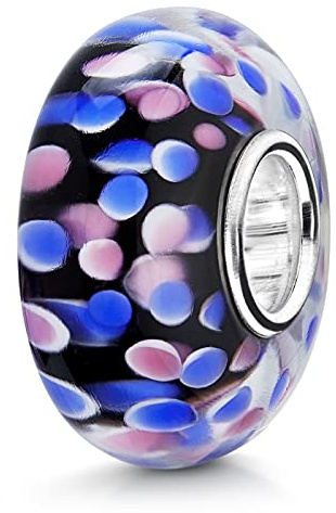 MATERIA by Matthias Wagner Glas Bead schwarz mit blauen und rosa Punkten 1488