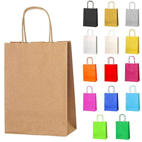 Thepaperbagstore 30 Braun Klein Partytüten aus Papier mit Henkeln – 18x22x8cm – Bunte Geschenktüten aus Papier für Kinder, Partys, Geburtstage, Hochzeiten, Süßwaren- und Einzelhandelsgeschäfte