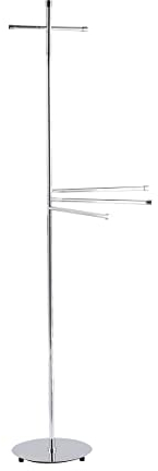 WENKO Garderobenständer Roma mit 3 Armen - Handtuchständer, bewegliche Arme, 1 Aufhangstange, Stahl, 52 x 165 x 30 cm, Chrom, Silber