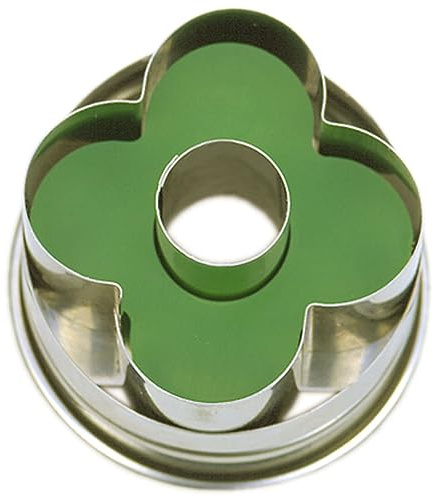 Städter 954350 Rosette Ausstecher mit Auswerfer Blüte, 4-er, Edelstahl, Silber/grün, 4 x 4 x 4 cm