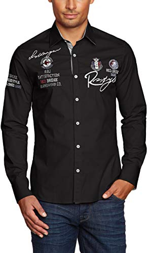 Redbridge R-2130 Camisa Regular Fit de Manga Larga para Hombre, Color Negro, Talla XL