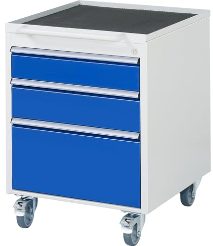 RAU | Rollcontainer | HxBxT 765 x 580 x 650 mm | 3 Schubladen | lichtgrau/enzianblau