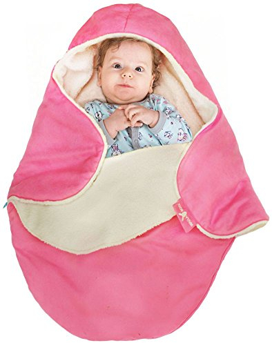 Wallaboo Einschlagdecke Coco nore, Sehr praktische und Kuschelweiche Babydecke, Veloursleder und Teddyplüsch, Rose