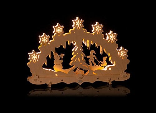 ERM Holzmanufaktur Schwibbogen klein innenbeleuchtet, Schlittenfahrer