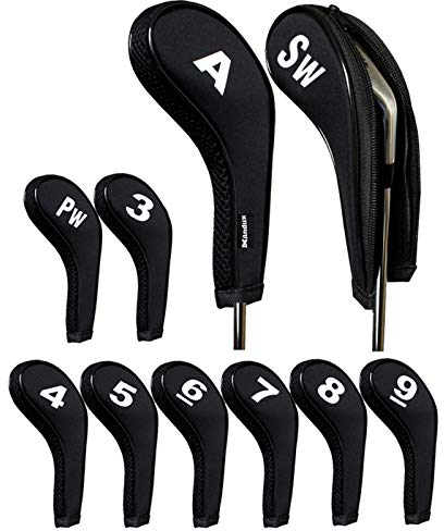Andux 10pcs/set Number Print Golf Iron Club Head Covers with Zipper Long Neck Black