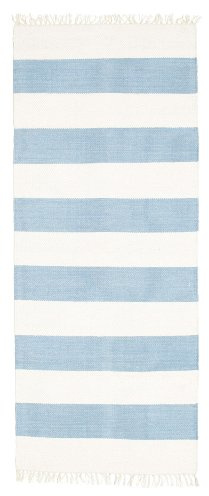 RugVista Cotton Stripe, Teppich, Kelim, 80 x 200 cm, Rechteckig, Mittlerer Stapel, Nur chemische Reinigung, Care & Fair Zertifiziert, Hell Blau