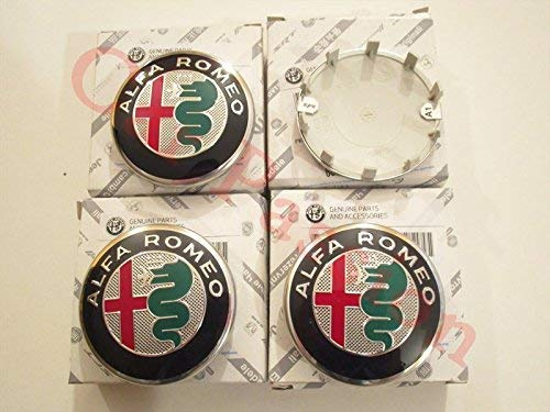 Alfa Romeo Original Nabenkappen Set, Aluminium, Grün, Schwarz, Rot, Kunststoff, 6 cm, Passend für Giulietta 2016, 159/Brera, 4 Stück