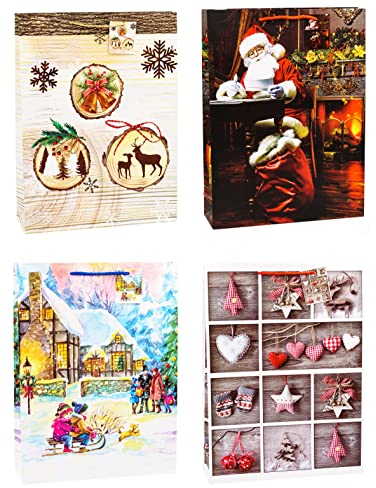TSI Geschenktüten WEIHNACHTEN XXL, 12er Packung, Größe: XXL (HxBxT 44 x 33 x 10 cm), Art. Nr. 84177