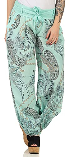 Zarmexx Damen Pumphose Haremshose Sommerhose Aladinhose Strandhose Fantasy-Print Baumwollhose (Einheitsgröße: 36-40, Mint)