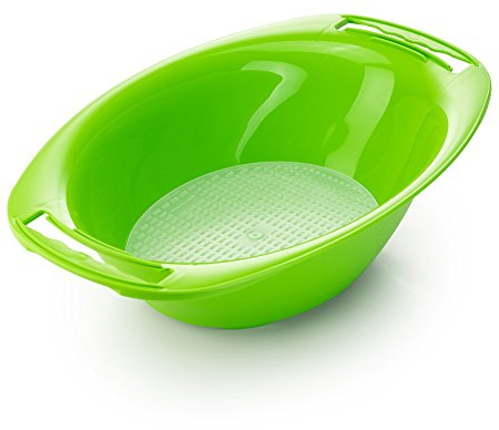 Börner Auffangschale mit Sieb • Für Börner Vital, V5, V6 & Powerline Reiben • Salatschüssel für V-Hobel • Auffangbehälter für Gemüse • Schüssel für Küchenhobel • Farbe: Grün