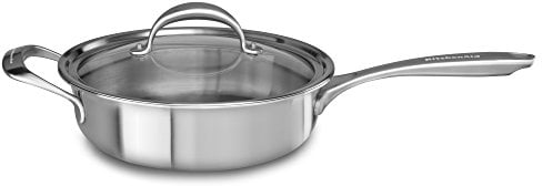 KitchenAid KC2C35EHST Sauteuse 5 plis avec noyau en cuivre 3,5 L avec poignée et couvercle, finition en acier inoxydable
