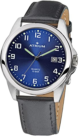 Atrium Herren-Armbanduhr sehr deutlich silberfarben Leuchtzeiger Datum Quarz 10 Bar Lederband A16-15