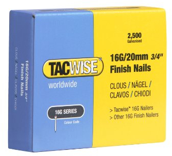 Tacwise 0665 Clavos de Acabado Galvanizados Tipo 16G / 20 mm, Paquete de 2500