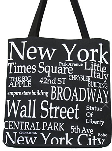New York Tragetasche aus 100% Baumwolle, New York City, Souvenir, Schwarz und Weiß, Schwarz