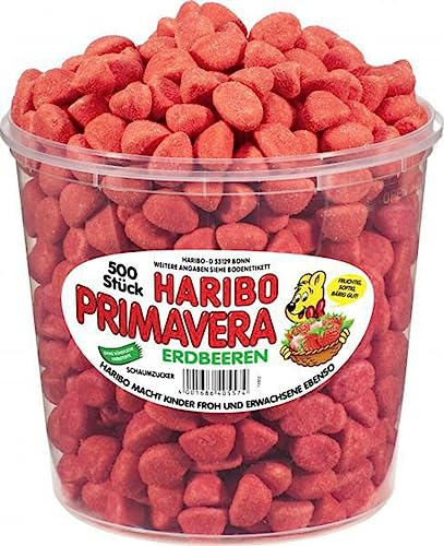 Haribo Erdbeeren Primavera Runddose 500 Stück, 1150g