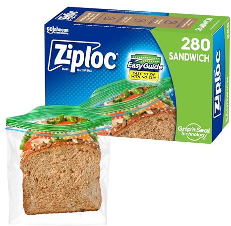 Ziploc Sandwich and Snack Bags for On The Go Freshness, Grip 'n Seal Technology for Easier Grip, Open, and Close, 280 Count