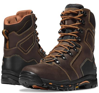 Danner Vicious 8” Waterproof Work Boots for Men with Composite Toe - Full-Grain Leather with Breathable Gore-Tex Lining, Speed Lace System & Non Slip Heeled Outsole, Brown - 12D
