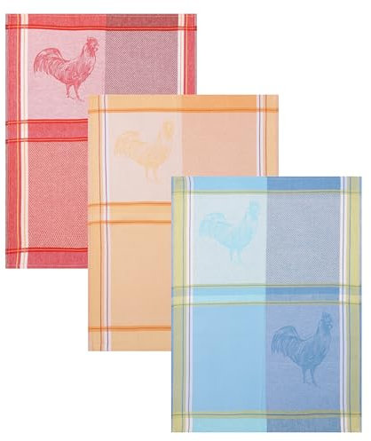 Betz 3er Set Geschirrtücher Geschirrhandtuch Gläsertuch Halbleinen Jacquard Hahn Gläsertücher Küchentuch Handtuch Größe 50 x 70 cm