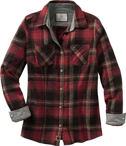 Legendary Whitetails, Cottage Escape Damen-Kleidung, Flanell, langärmelig, kariert, einfarbig, tailliert, Knopfleiste, Wald Plaid, X-Groß