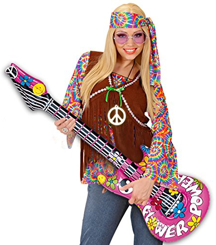 NET TOYS Aufblasbare Gitarre Deko Luftgitarre Hippie Rocker Inflatable Guitar Rockstar Gummigitarre Party Gitarren Instrument Mottoparty Musikinstrument Accessoire Partydeko aufblasbar