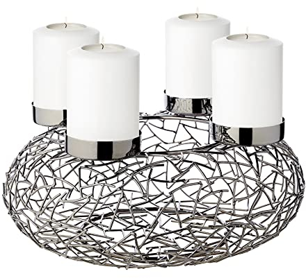 EDZARD Adventskranz Milano, Edelstahl dunkel vernickelt, Durchmesser 34 cm, für Stumpenkerzen ø 8 cm
