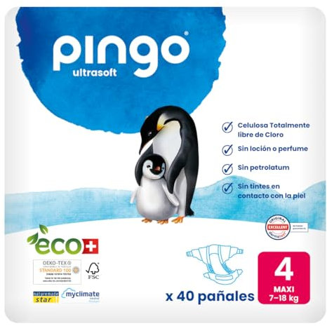 Pingo Pañales Ecológicos Talla 4 Maxi (7-18 kg), 1 bolsa de 40 pañales