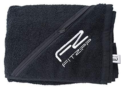 CKM Fitzipp Fitness-Handtuch mit wasserabweisender Tasche Baumwolle (50 x 100cm, Schwarz)