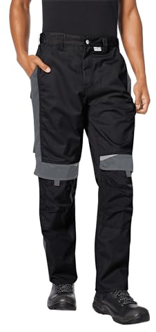 pka BESTWORK Arbeitshose Herren mit Stretch-Bund & Kniepolster-Taschen in Schwarz/Grau Größe 46