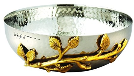 Elegance Golden Vine Hammered Stainless Steel Salad Bowl, 6.5-Inch, Silver/Gold