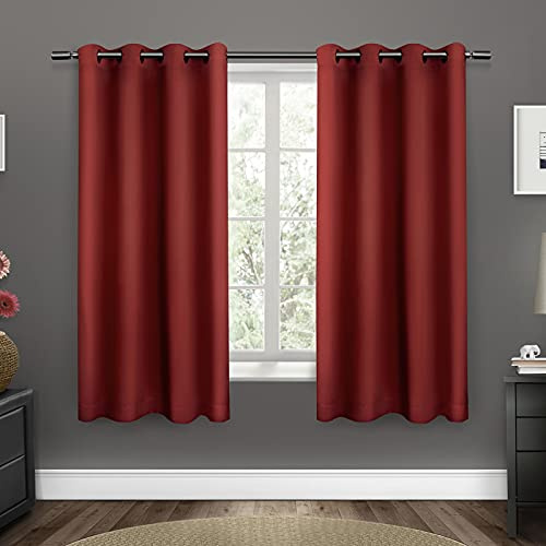 EXCLUSIVE HOME Sateen Twill Woven Room Darkening Blackout Grommet Top Curtain Panel Pair, 52x63, Chili