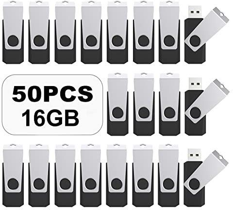 TOPESEL 50PCS 16GB Bulk USB 2.0 Flash Drive Swivel Memory Stick Thumb Drives Pen Drive (16gig, 50 Pack, Black)