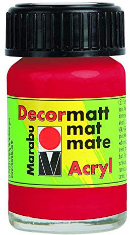 Marabu 14010039031 - Decormatt acrilico rosso ciliegia 031, 15 ml, vernice acrilica opaca a base d'acqua, cremosa e intensa, resistente alla saliva, resistente alle intemperie, per dipingere e modellare liberamente
