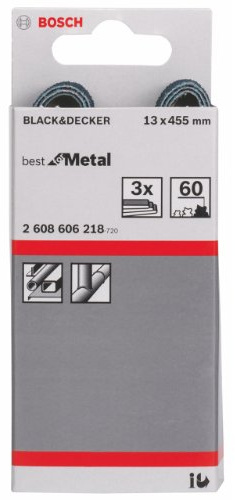 Bosch Accessories Professional 3 Stück Schleifband X450 Expert for Metal (für Metall, 13 x 457 mm, Korn 60), 2608606218, Grau