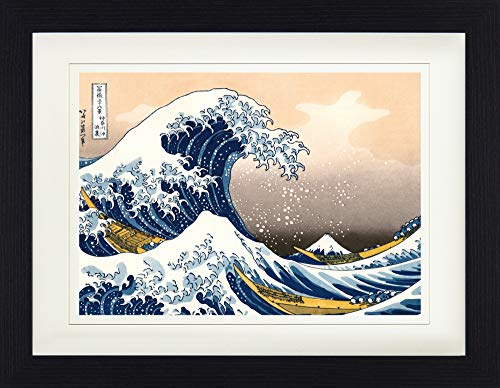 1art1 Katsushika Hokusai Poster Die Große Welle Vor Kanagawa Gerahmtes Bild Mit Edlem Passepartout | Wand-Bilder | Im Bilderrahmen 40x30 cm