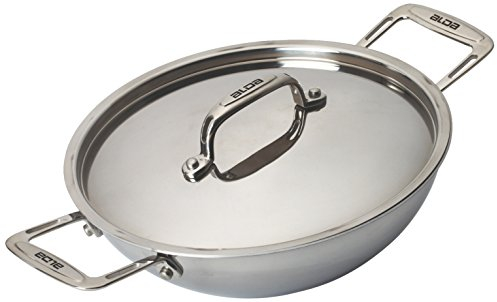 Alda - Padella per wok a 3 strati in acciaio INOX con coperchio in acciaio INOX, 28 cm