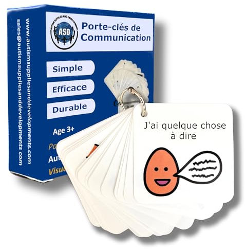 Porte-clés Communication Non Verbale Autisme - Encourage Les Enfants à Communiquer - 16 Pictogrammes Autisme - Maternelle, TSA/TDAH Outil