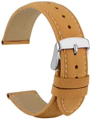 WOCCI 20mm Vintage Leder Uhrenarmband mit Edelstahl Silber Schließe (Hellbraun mit Beige Nähten)