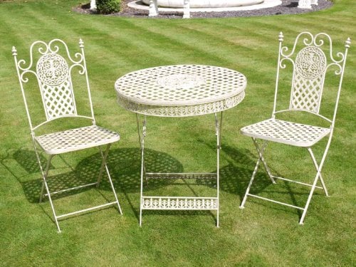 French Ornate Wrought Iron Metal Garden Table and Chairs Bistro Furniture Set