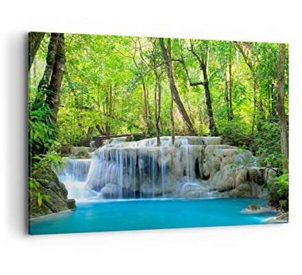 Quadri Moderni Soggiorno Cascata Foresta ambiente Quadro su Tela 120x80cm Stampe da Parete Camera da Letto Cucina 1 pezzo Wall Art Canvas Grandi XXL Decorazione Murale Grafica Immagini AA120x80-2664