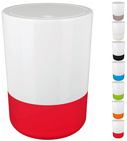 Spirella Design Kosmetikeimer Moji Bad Treteimer Schwingdeckeleimer Abfallbehälter mit Schwingdeckel 5 Liter mit Silikonboden Weiß/Rot