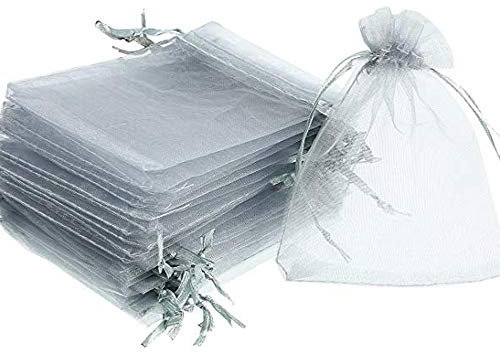 Time to Sparkle 25 Pack Organza Gift Bags Wedding Party Favour Jewellery Packing Pouches, Silver, 9x12cm