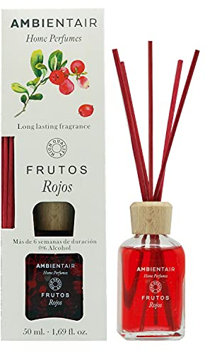 Ambientair Mikado Ambientador para Hogar, Aroma Frutos Rojos, Cristal, Rojo, 6 x 6 x 19 cm