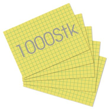 Qualitäts Karteikarten A7 | 1000er Bundle | diverse Lineaturen und Farben zur Auswahl (A7 | kariert, gelb)