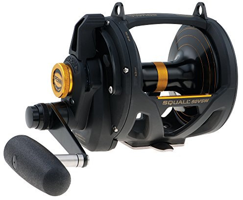PENN Squall® Lever Drag 2 Speed, Fishing Reel, Conventional Reels, Sea - Offshore Fishing, Saltwater Boat or Kayak Fishing,Unisex, Black Gold, 50 | Right Hand