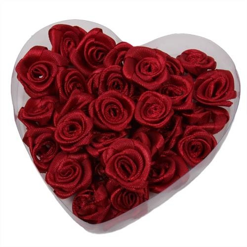 30er Box Satin Rosenköpfe in Bordeaux, 20 mm